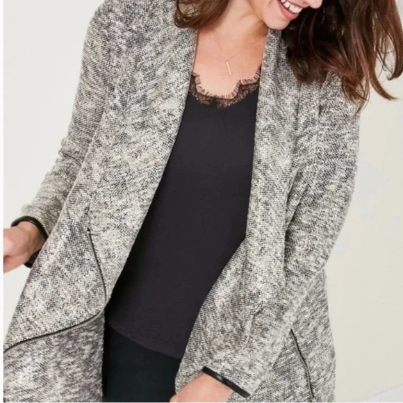 STELLA & DOT Women’s Rebel Gold Shimmer Knit Moto Jacket Zip Front Size XS - Picture 2 of 8